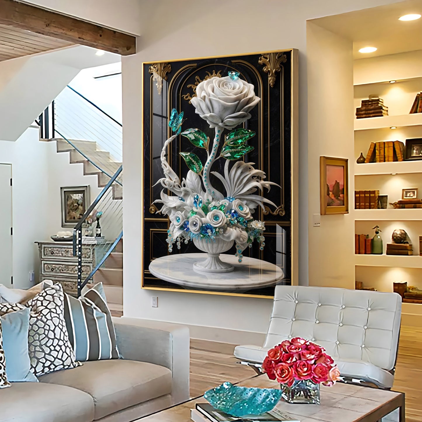 White Rose Premium Acrylic Vertical Wall Art