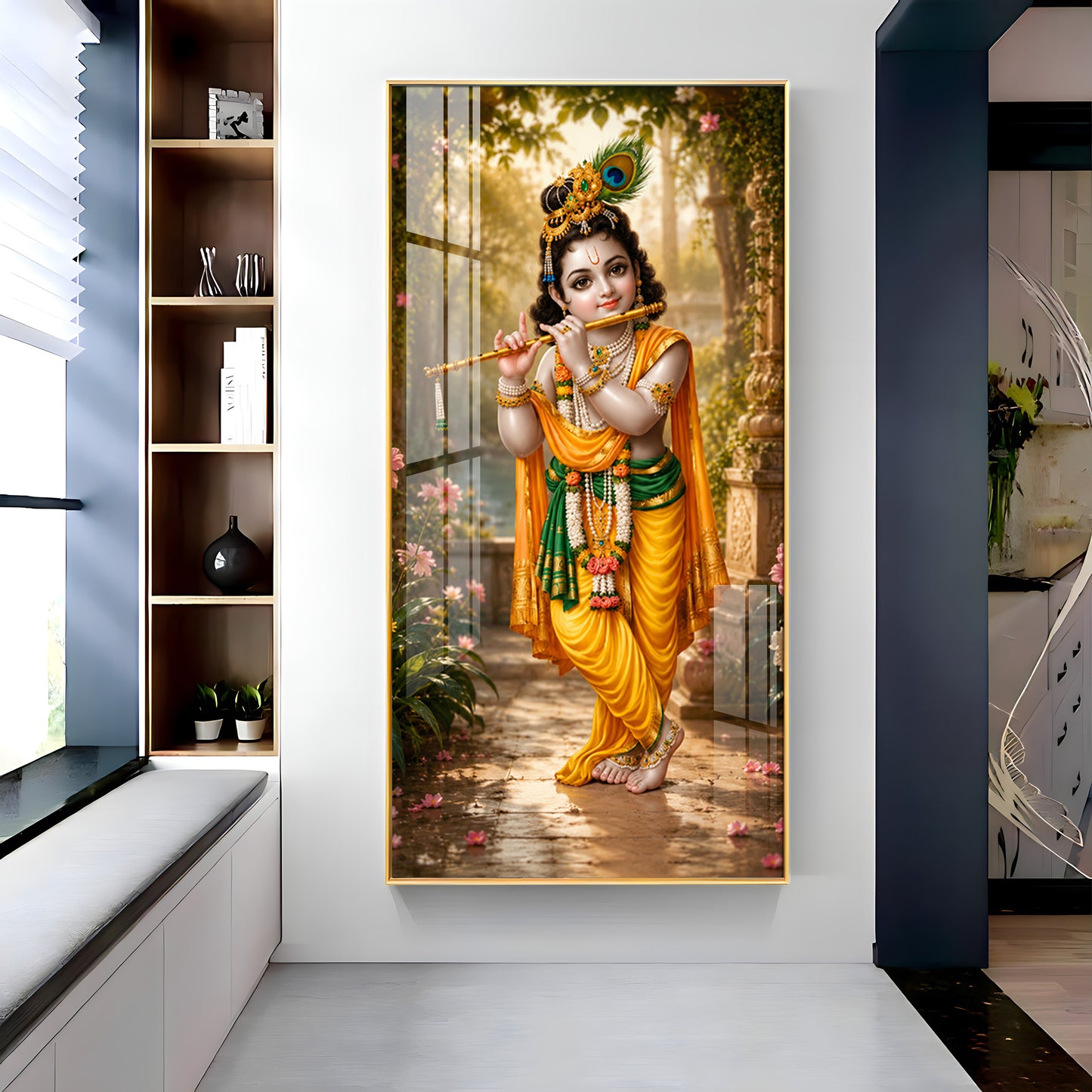 Bal Krishna Playing A Flute Premium Acrylic Vertical Wall Art
