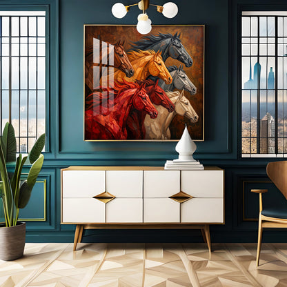 Seven Horses Premium Acrylic Square Wall Art