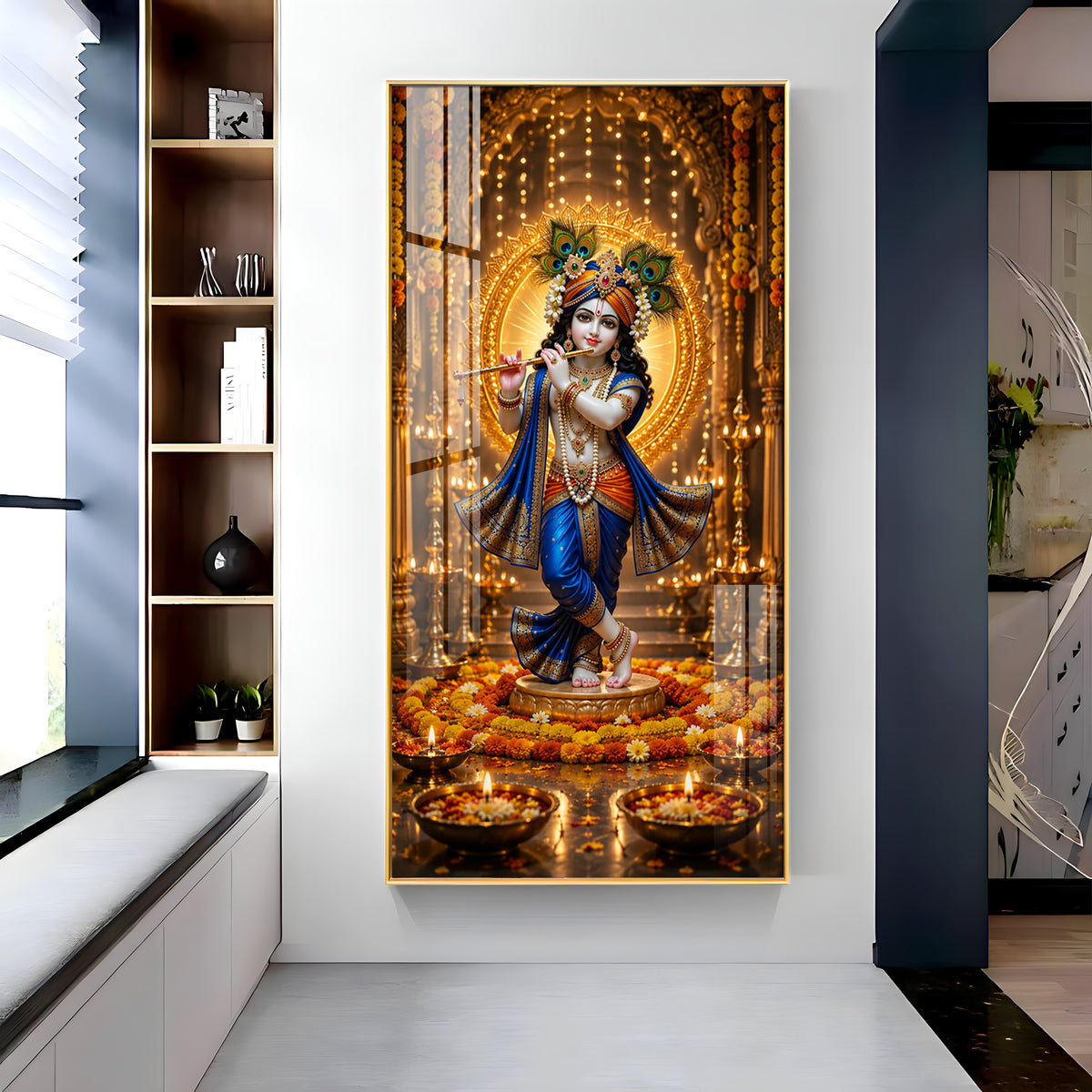 Divine Lord Krishna Premium Acrylic Vertical Wall Art
