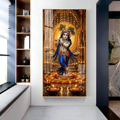 Divine Lord Krishna Premium Acrylic Vertical Wall Art