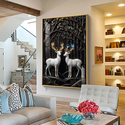 White Deers In Nature Premium Acrylic Vertical Wall Art