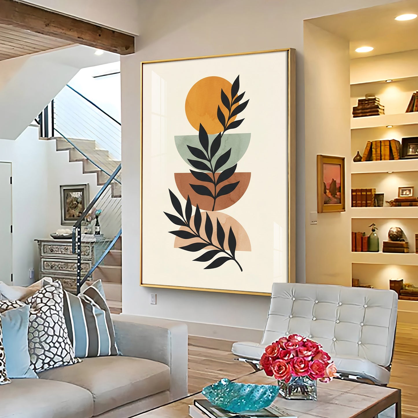 Stacked Bohemian Design With Leaf Premium Acrylic Vertical Wall Art