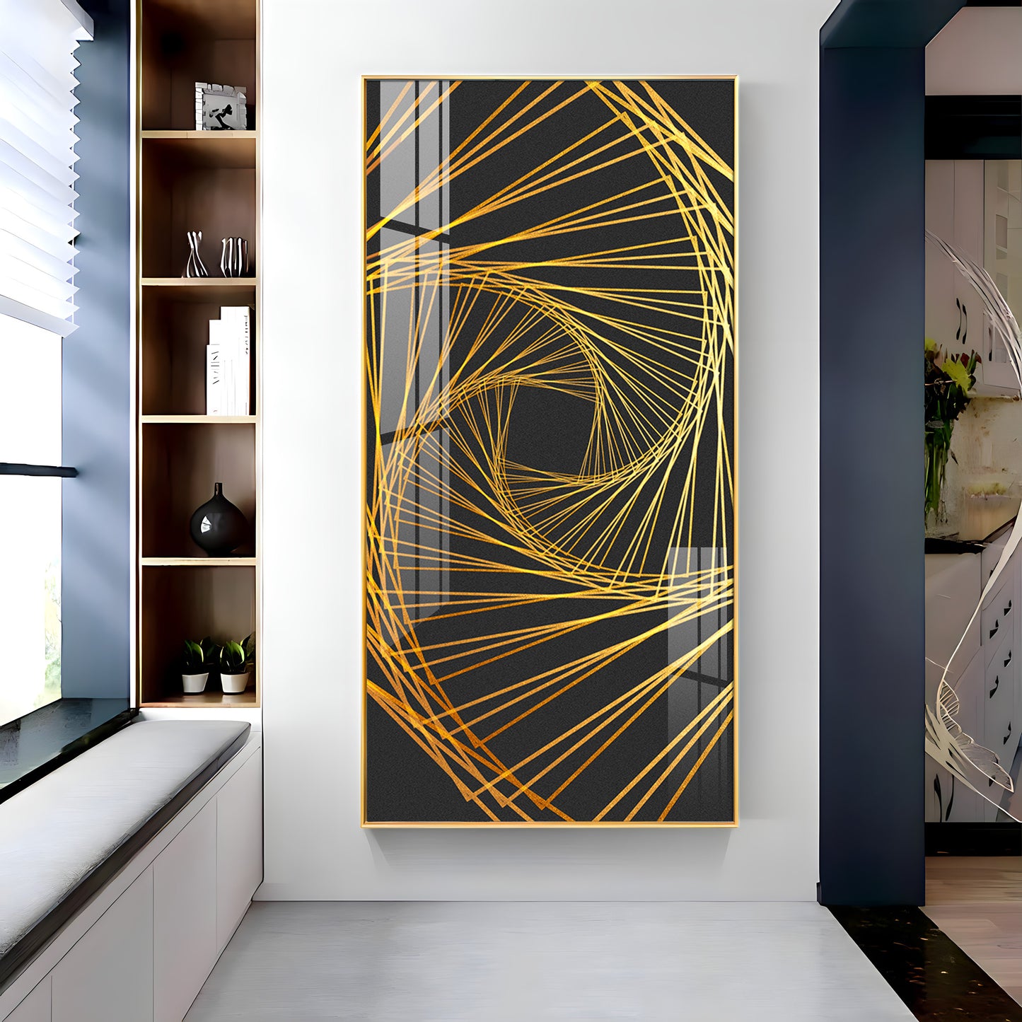 Abstract Golden Lines Design Premium Acrylic Vertical Wall Art