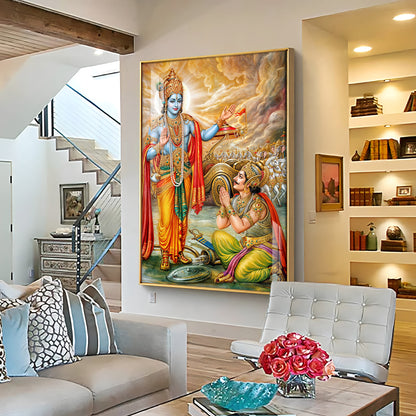 Lord Krishna & Arjuna Premium Acrylic Vertical Wall Art