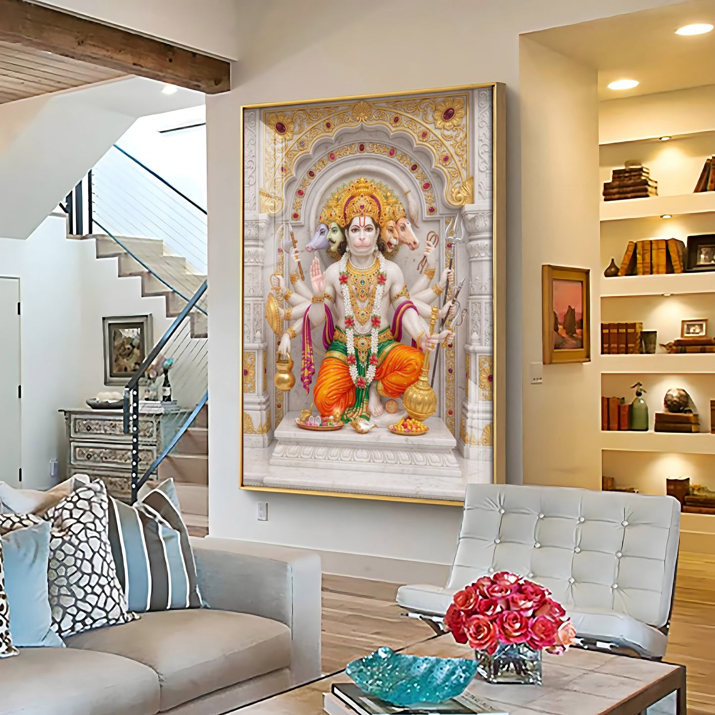 Peaceful Presence Of Panchmukhi Hanuman Premium Acrylic Vertical Wall Art