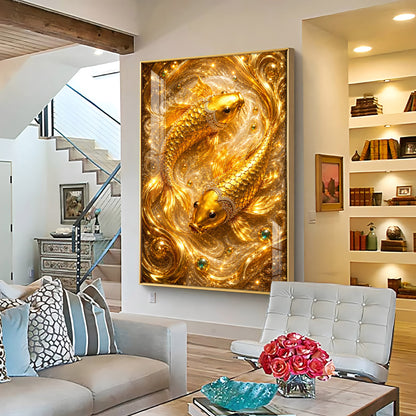 Golden Koi Fish Pair Premium Acrylic Vertical Wall Art