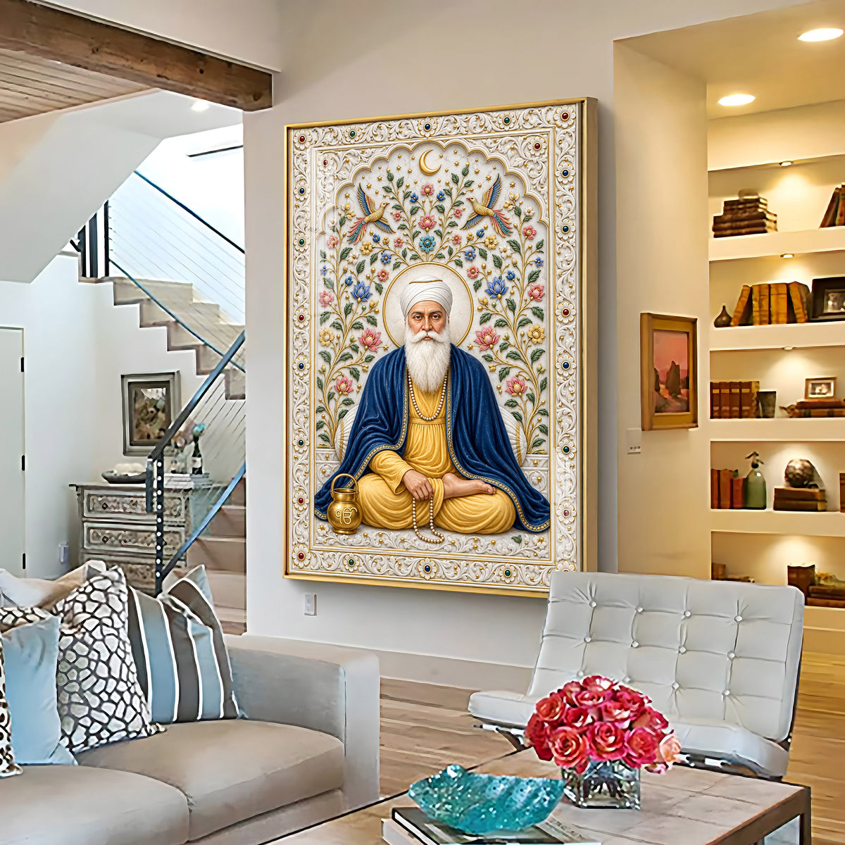 Guru Nanak Devji Blue Shawl Premium Acrylic Vertical Wall Art