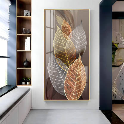 Holiluck Golden Leaf Premium Acrylic Vertical Wall Art