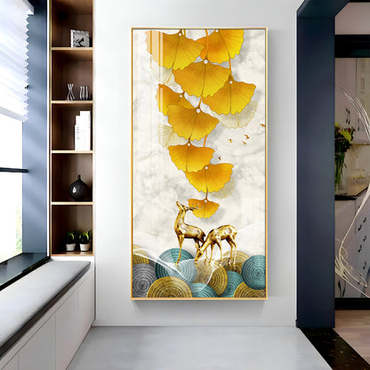 Elk Leaves With Deer Premium Acrylic Vertical Wall Art