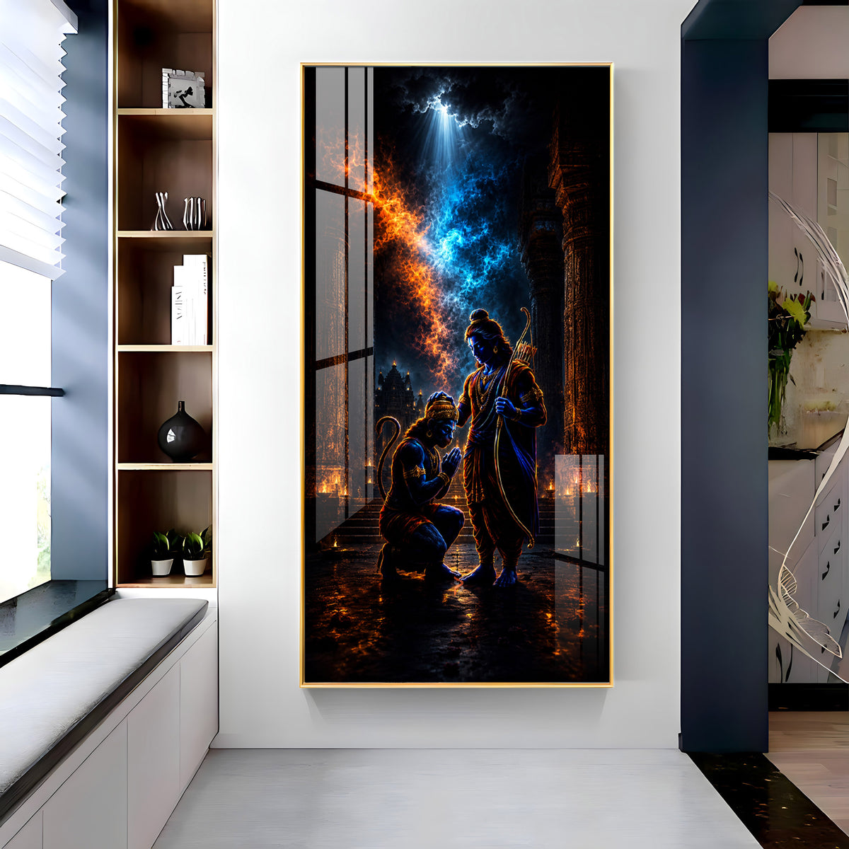Sacred Lord Ram Blessing Hanumanji Premium Acrylic Vertical Wall Art