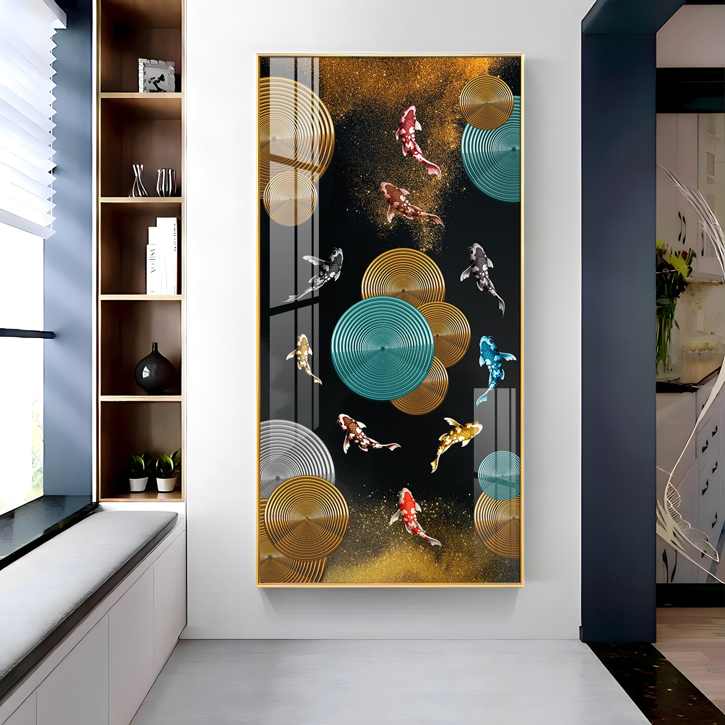 Abstract Rings & Goldfish Premium Acrylic Vertical Wall Art