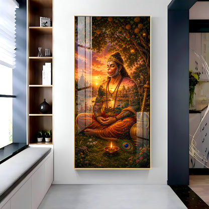 Spiritual Meditating Hanumanji Premium Acrylic Vertical Wall Art