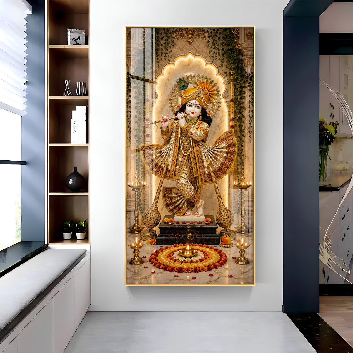Lord Krishna Playing Flute Bansuri Premium Acrylic Vertical Wall Art