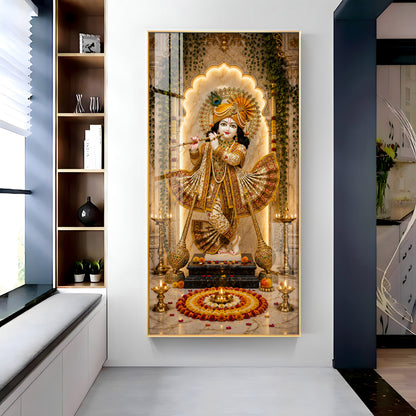 Lord Krishna Playing Flute Bansuri Premium Acrylic Vertical Wall Art