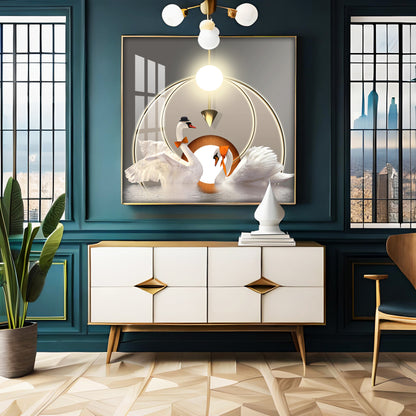 Loving Couple Swan Premium Acrylic Square Wall Art