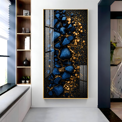 Deep Blue Cracked Rock with Gold Dust Premium Acrylic Vertical Wall Art