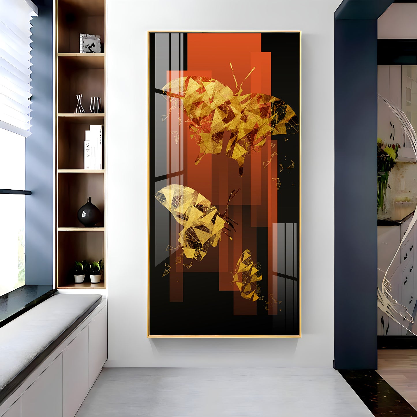 Golden Butterfly Premium Acrylic Vertical Wall Art