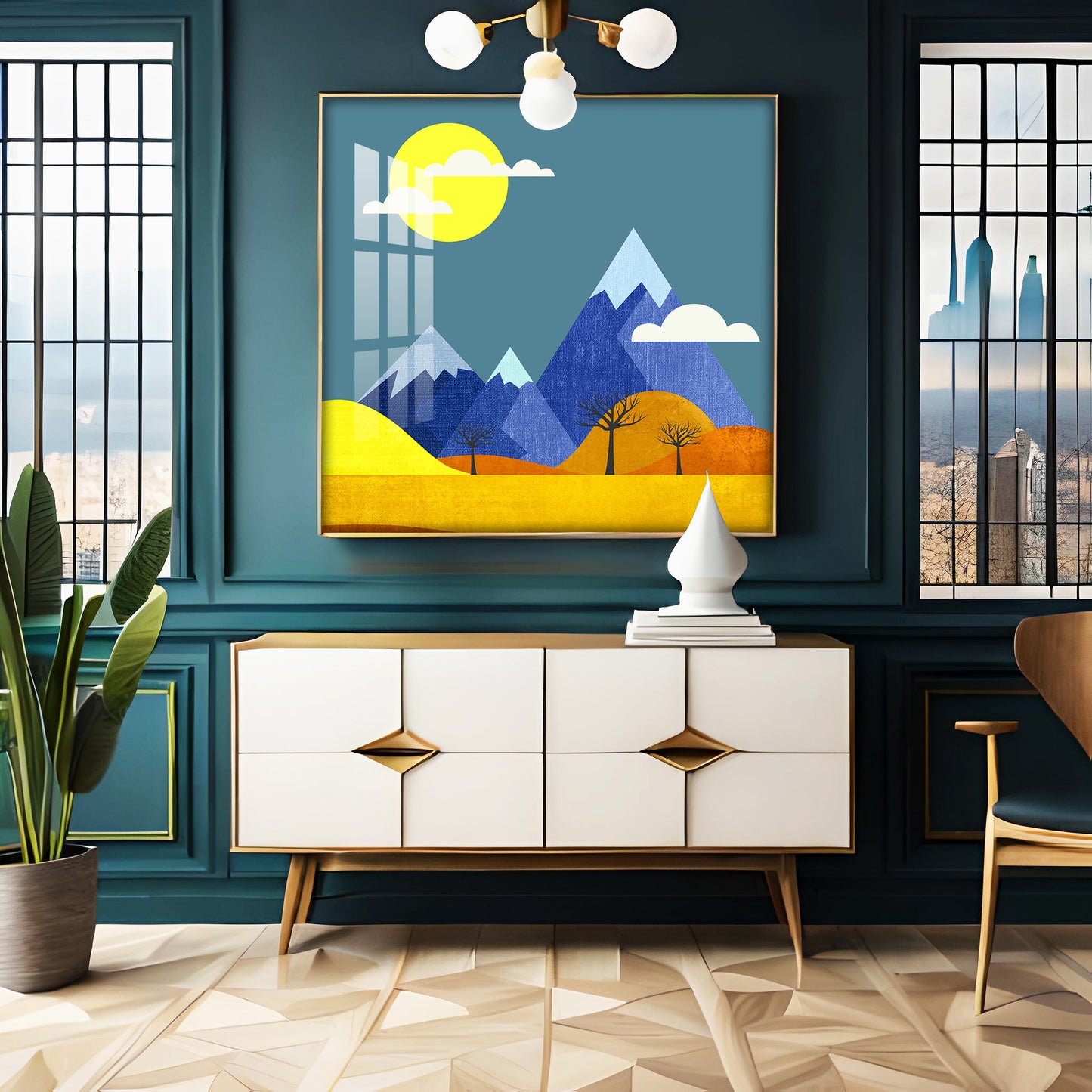 Colorful Flat Illustration Premium Acrylic Square Wall Art