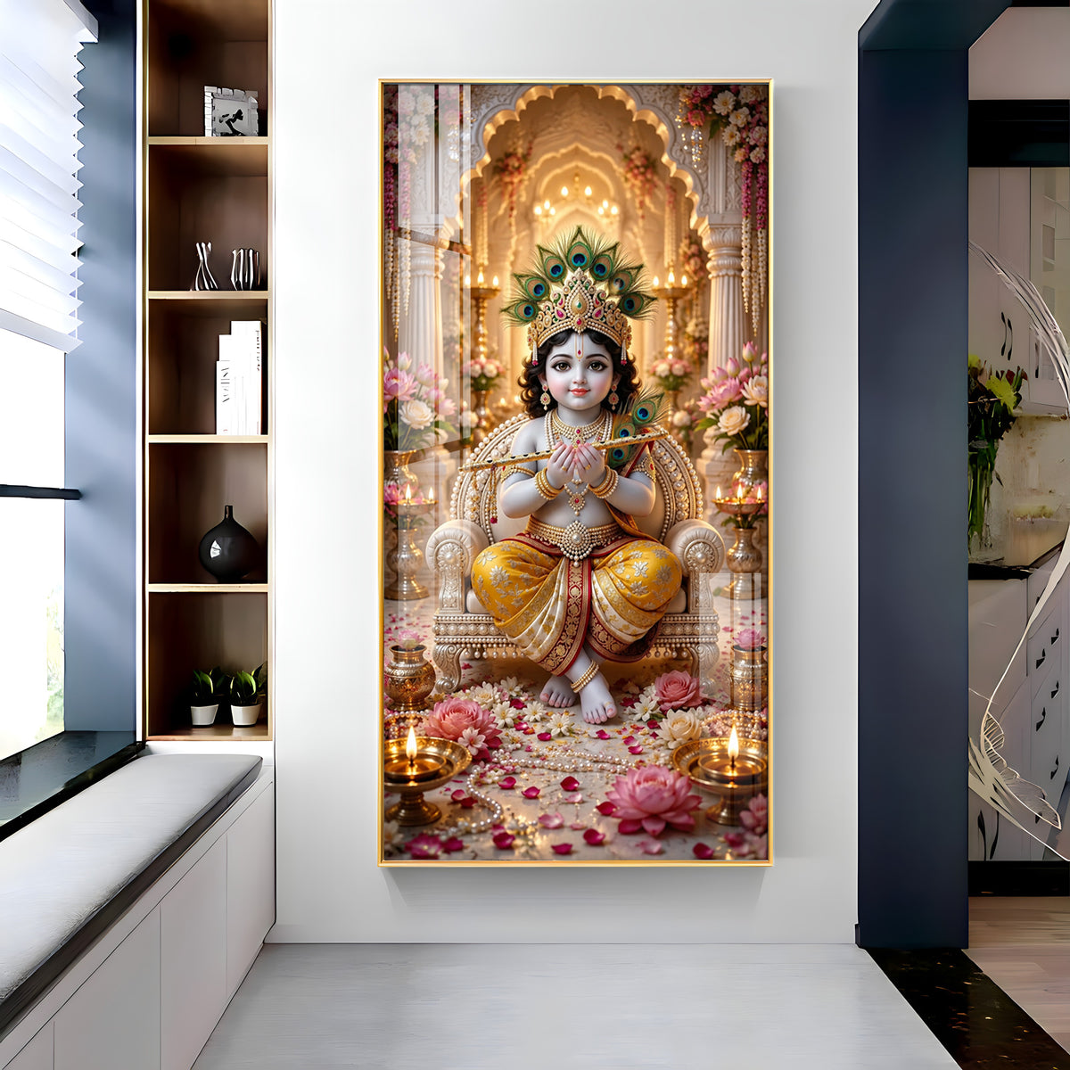 Divine Shree Krishna Premium Acrylic Vertical Wall Art