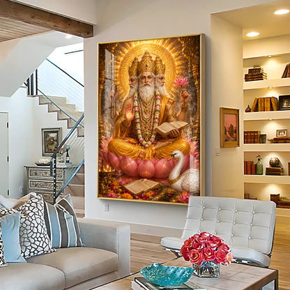 Lord Brahma With Vedas Premium Acrylic Vertical Wall Art