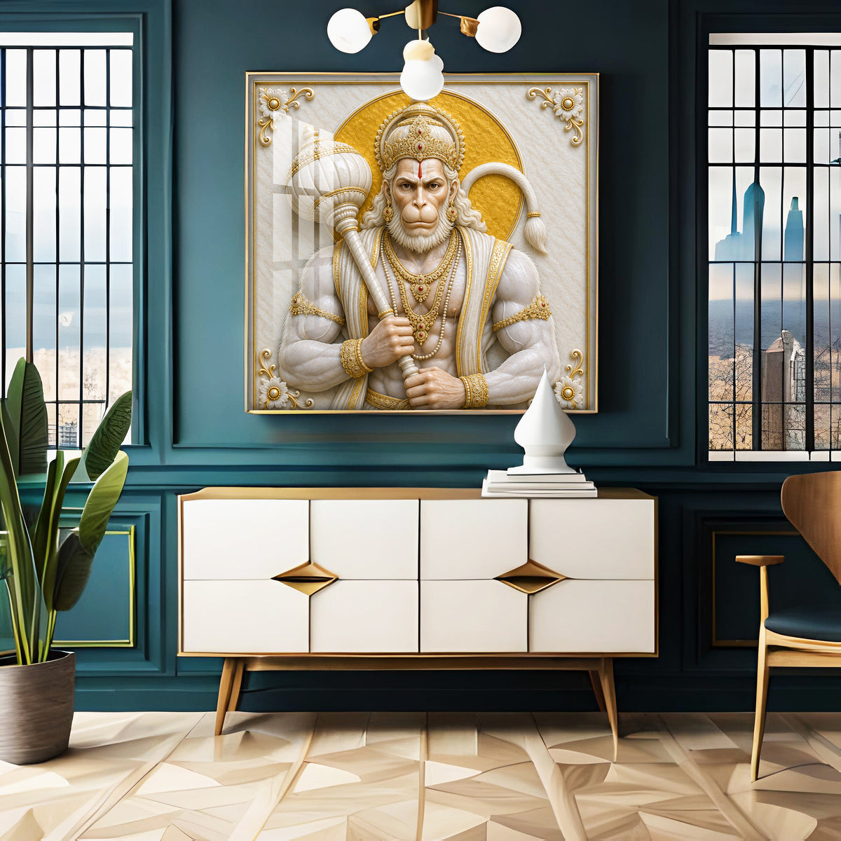 Bajrangbali With Gada Premium Acrylic Square Wall Art