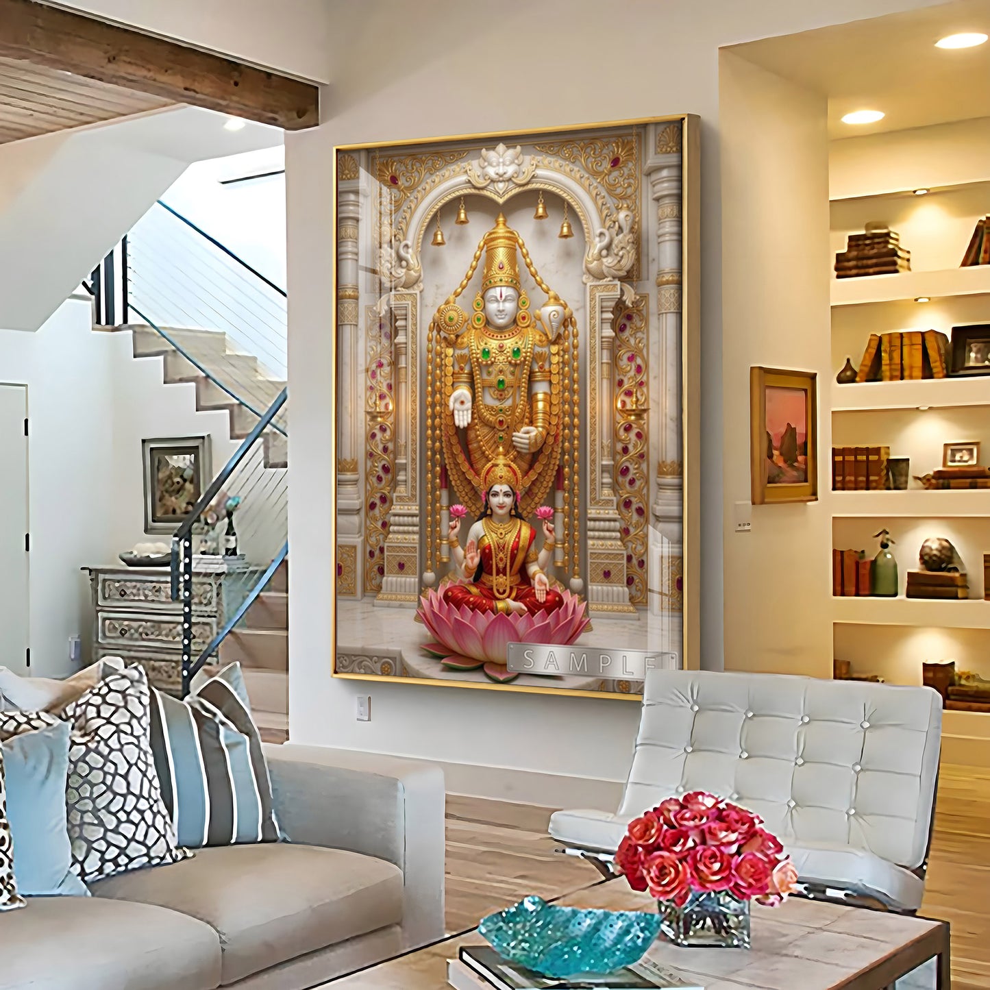 Tirupati Balaji With Devi Lakshmi Premium Acrylic Vertical Wall Art