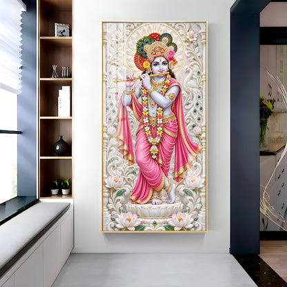Krishna In Pink Dress Premium Acrylic Vertical Wall Art