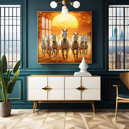 Seven White Horses Premium Acrylic Square Wall Art