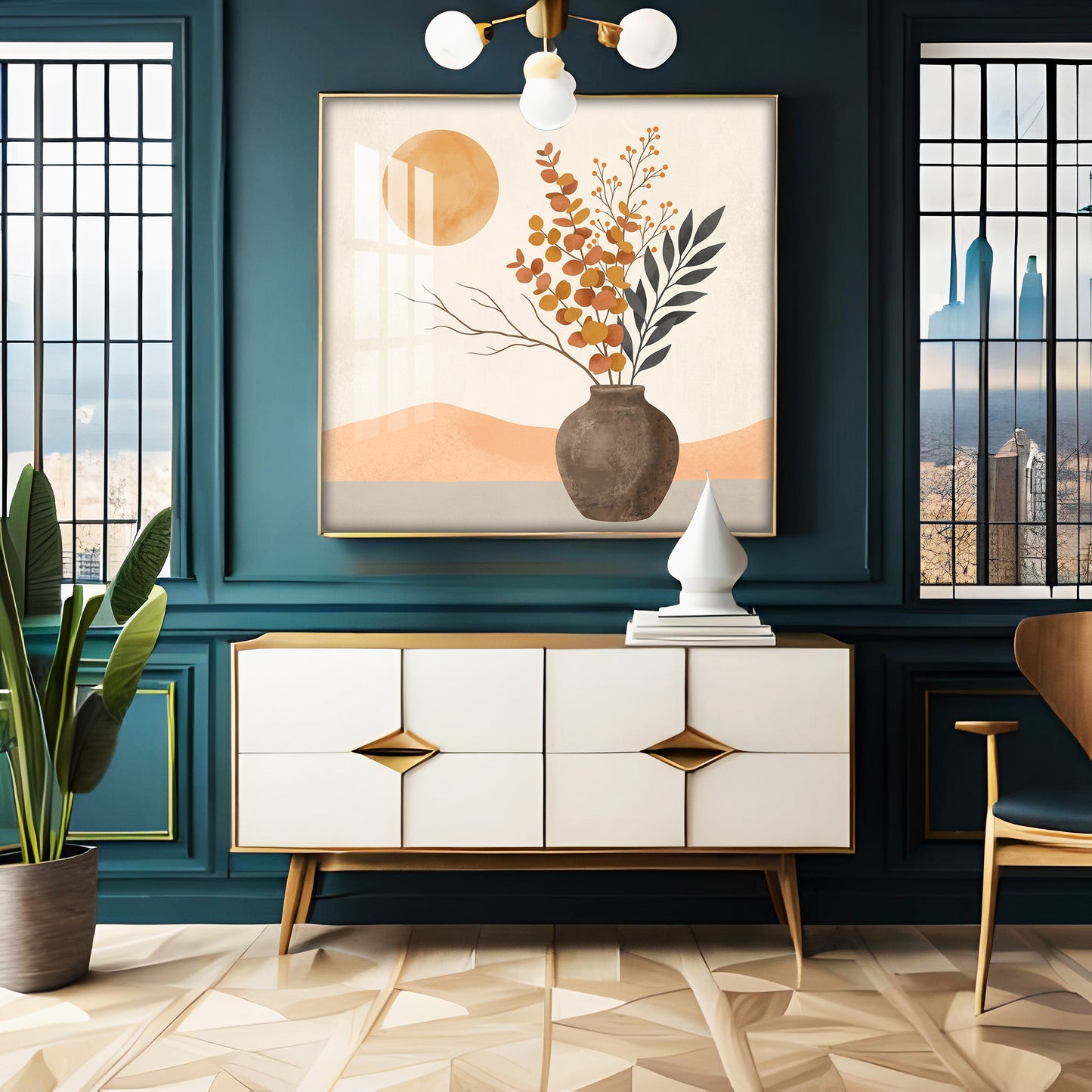 Vase Holding Leaves & Branches Premium Acrylic Square Wall Art