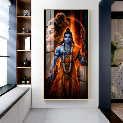Sacred Lord Rama & Hanuman Divine Aura Premium Acrylic Vertical Wall Art