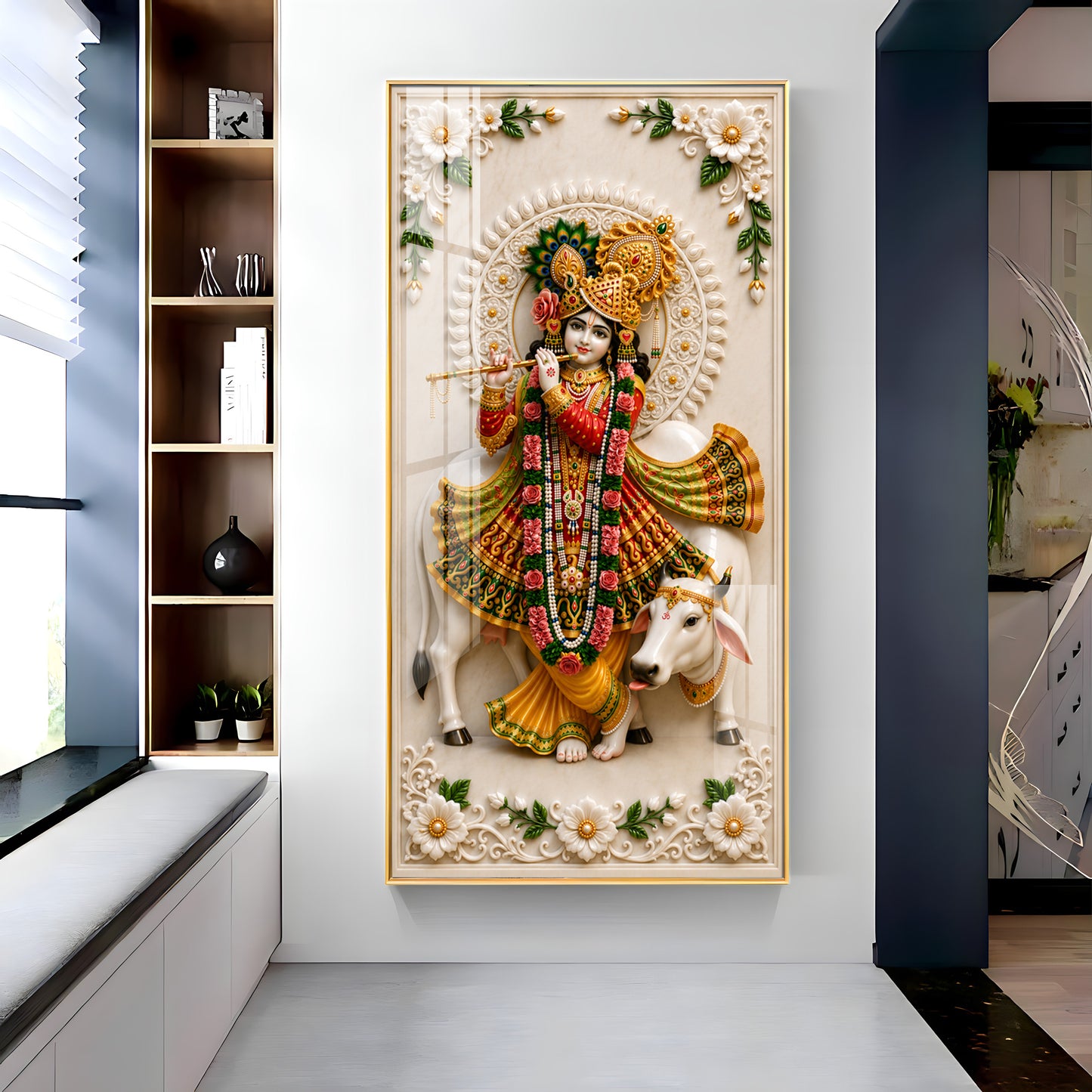 Lord Krishna Playing The Flute Premium Acrylic Vertical Wall Art