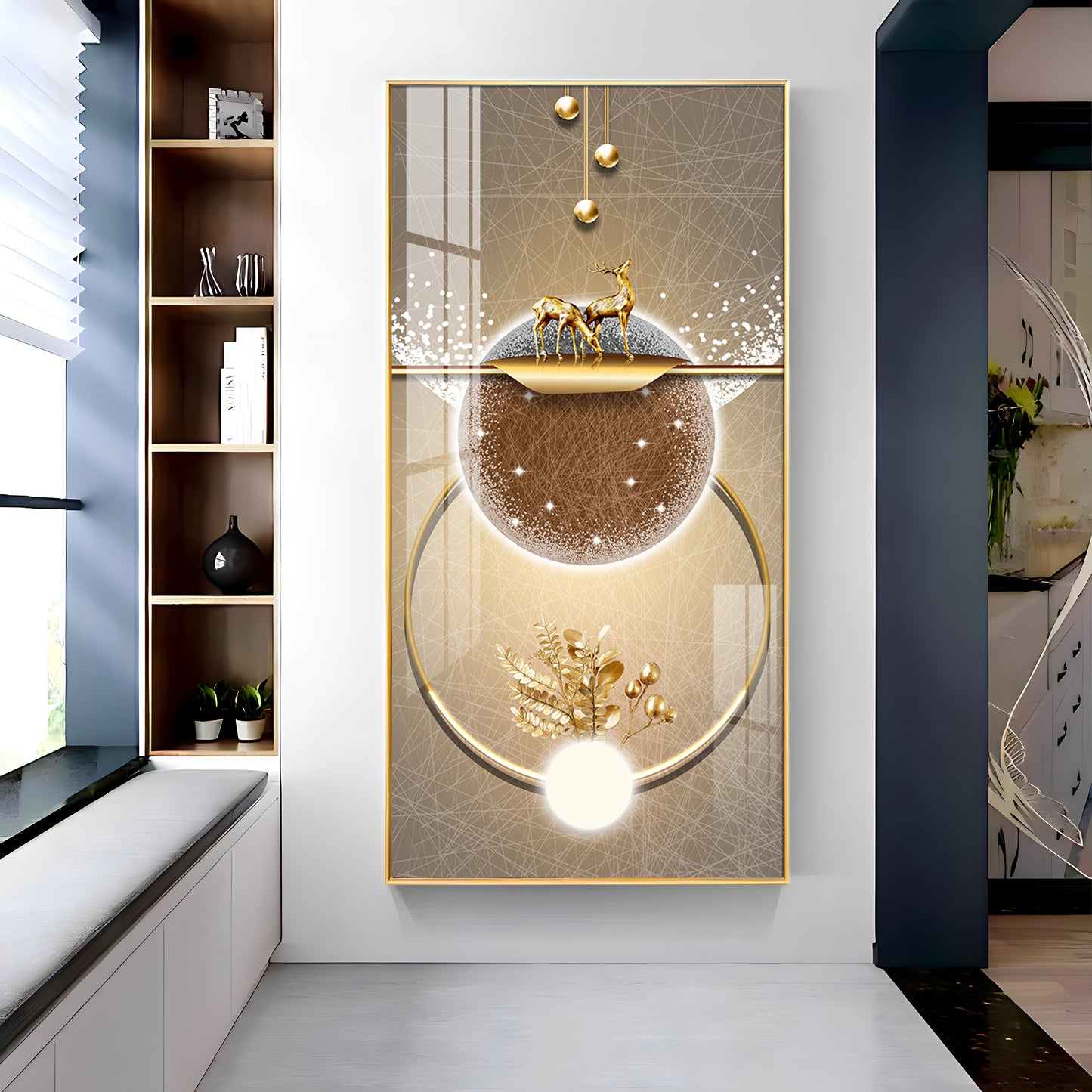 Golden Elegance Hallway Premium Acrylic Vertical Wall Art