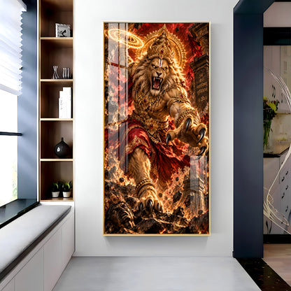 Narsimha Avatar With Chakra Premium Acrylic Vertical Wall Art