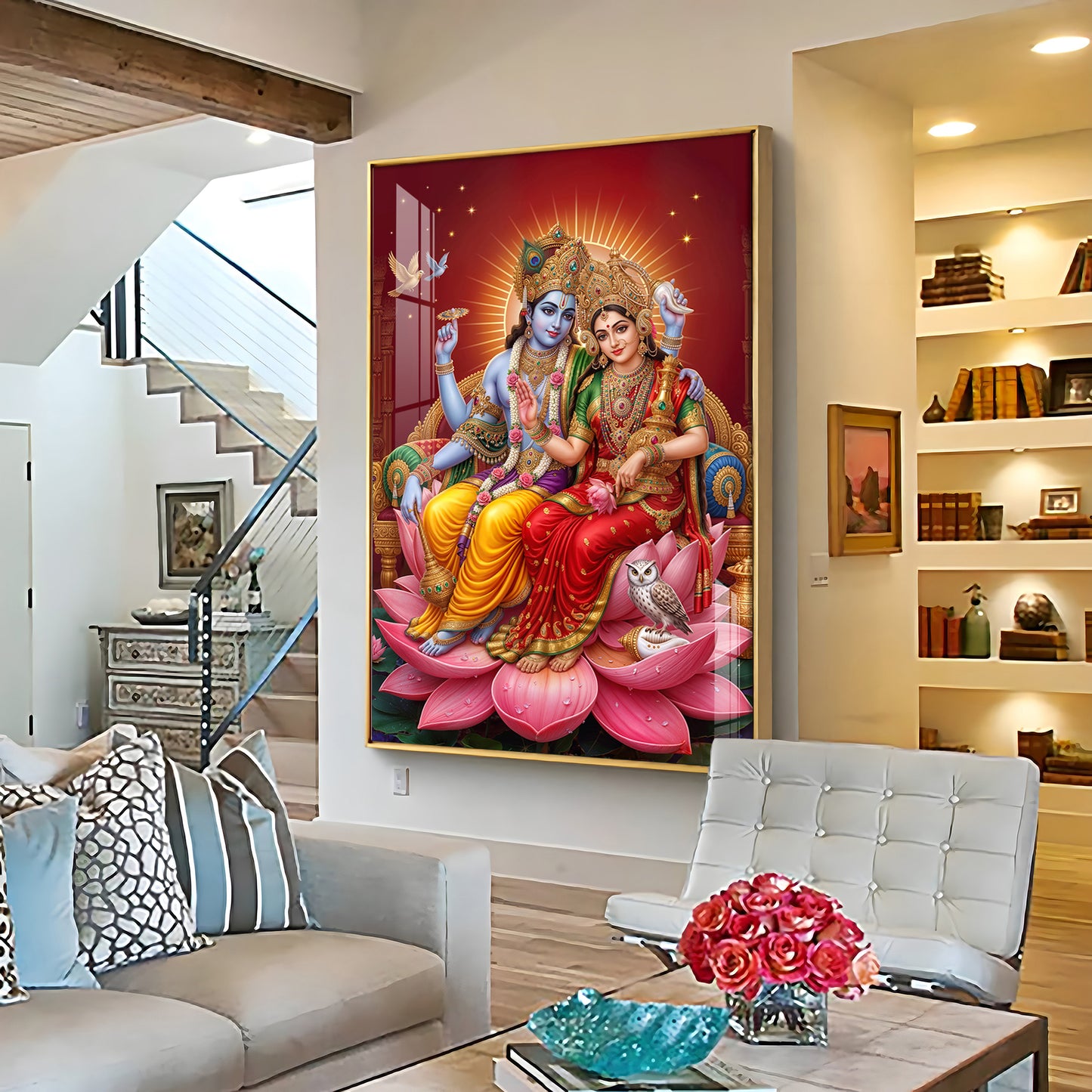 Lord Vishnu & Maa Lakshmi Premium Acrylic Vertical Wall Art
