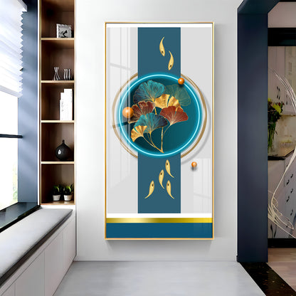 Gold Fish  With Ginkgo Leaf Premium Acrylic Vertical Wall Art