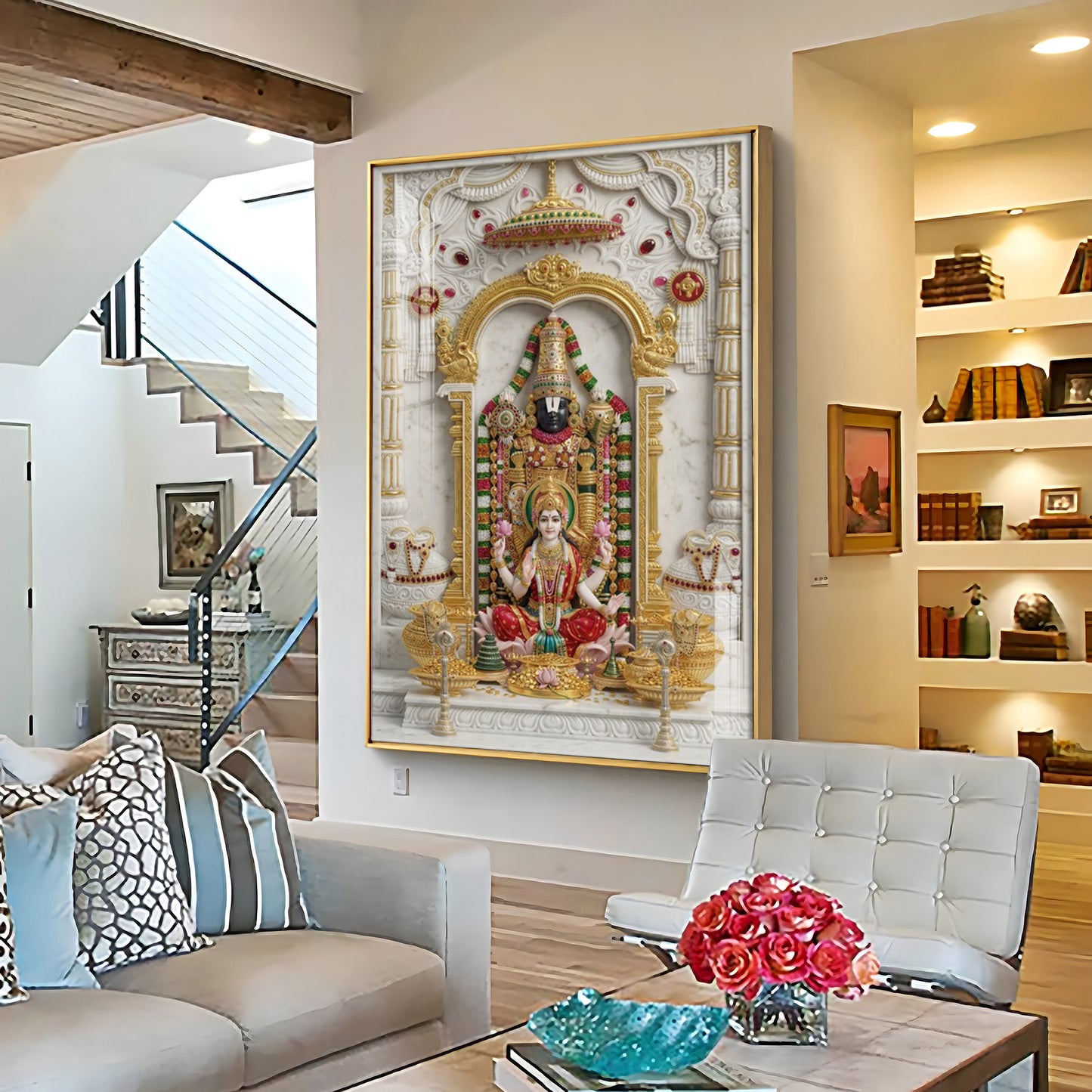 Goddess Lakshmi With Lord Venkateswara Premium Acrylic Vertical Wall Art