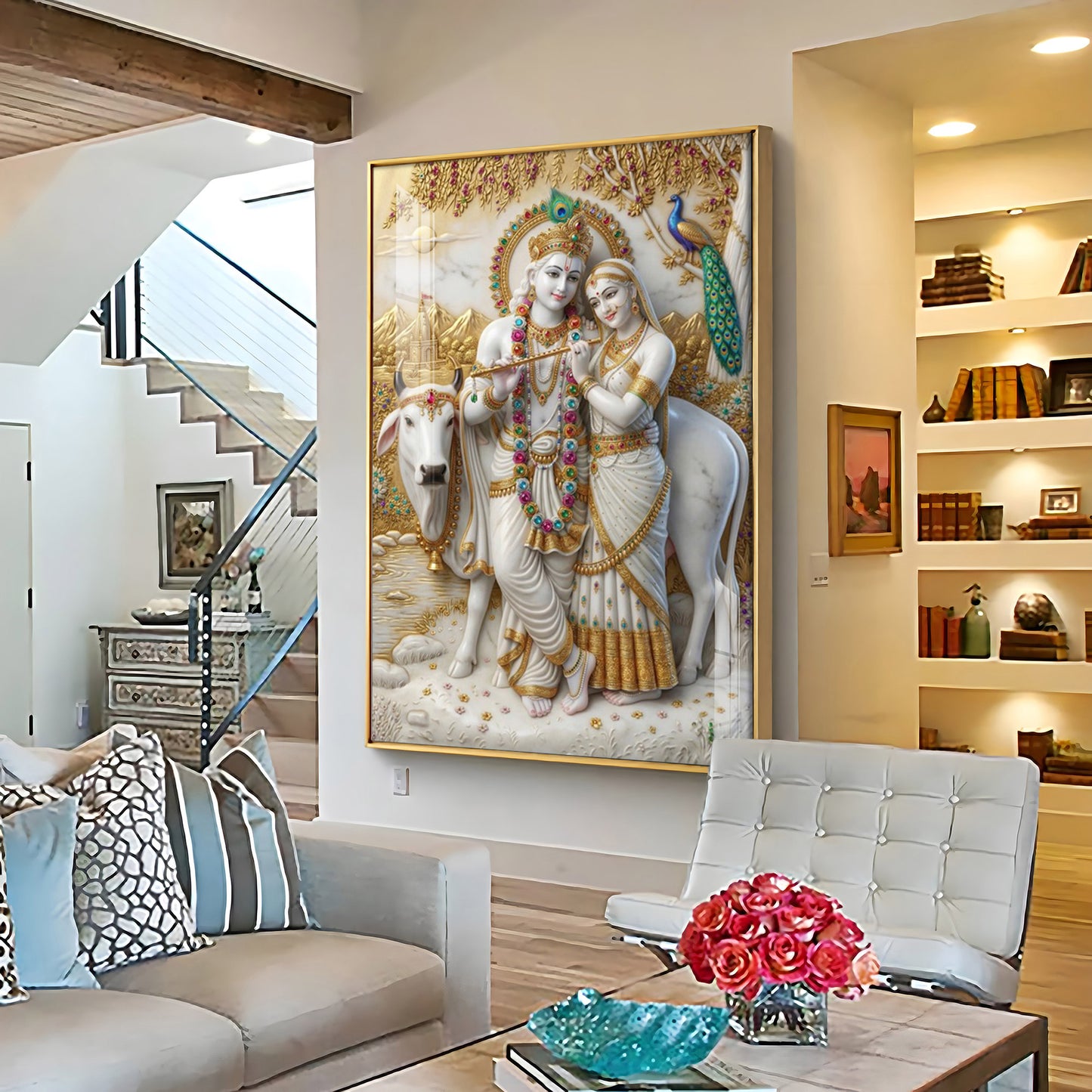 Serenity of Radha Krishna Premium Acrylic Vertical Wall Art