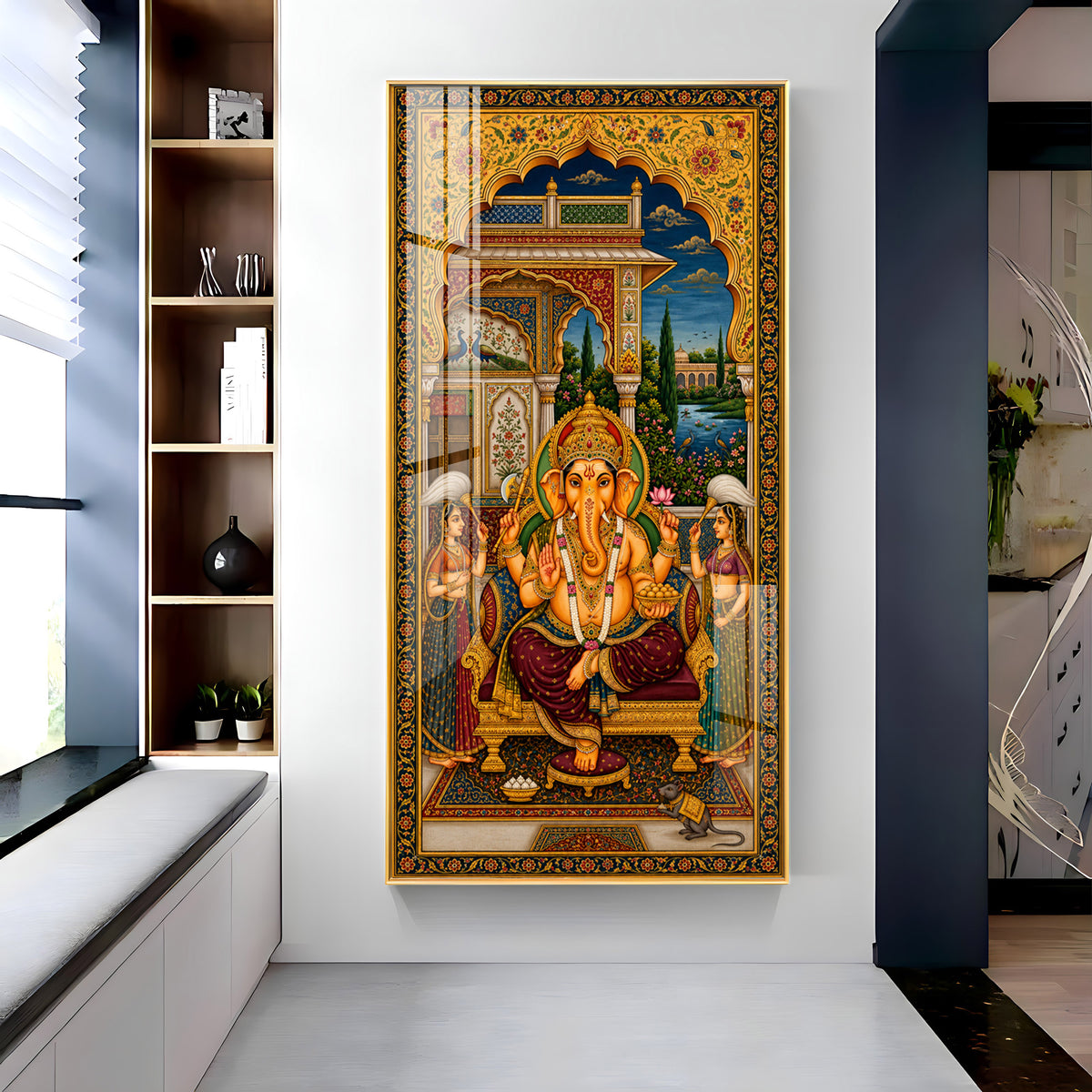 Lord Ganesha Pichwai Premium Acrylic Vertical Wall Art