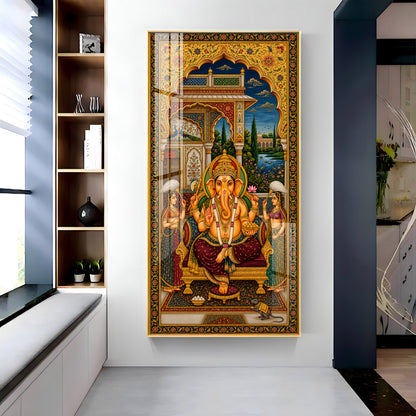 Lord Ganesha Pichwai Premium Acrylic Vertical Wall Art