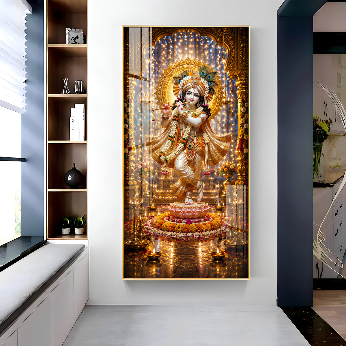 Sacred Lord Krishna Bansuri Premium Acrylic Vertical Wall Art