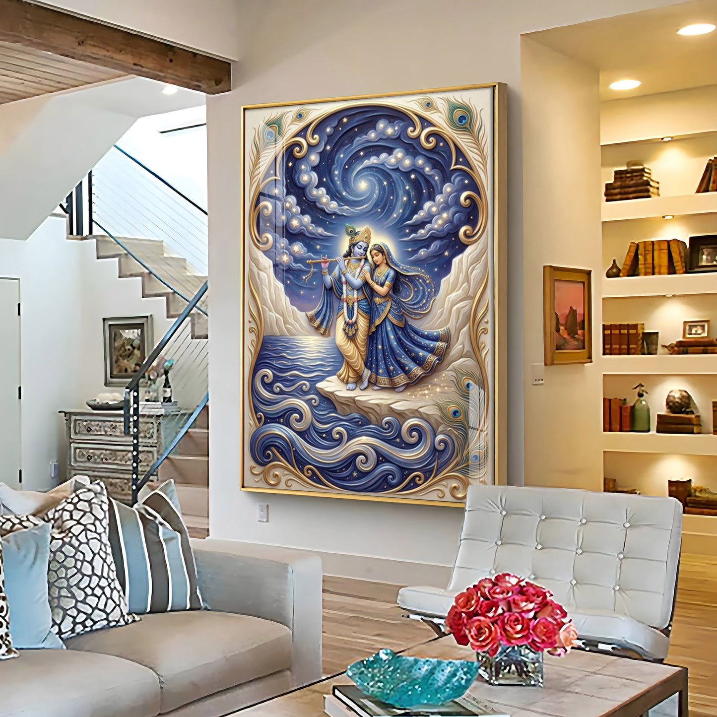 Radha Krishna Moonlit Dance Premium Acrylic Vertical Wall Art