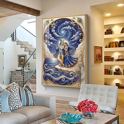 Radha Krishna Moonlit Dance Premium Acrylic Vertical Wall Art