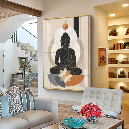 Minimal Black Buddha & Lotus Premium Acrylic Vertical Wall Art