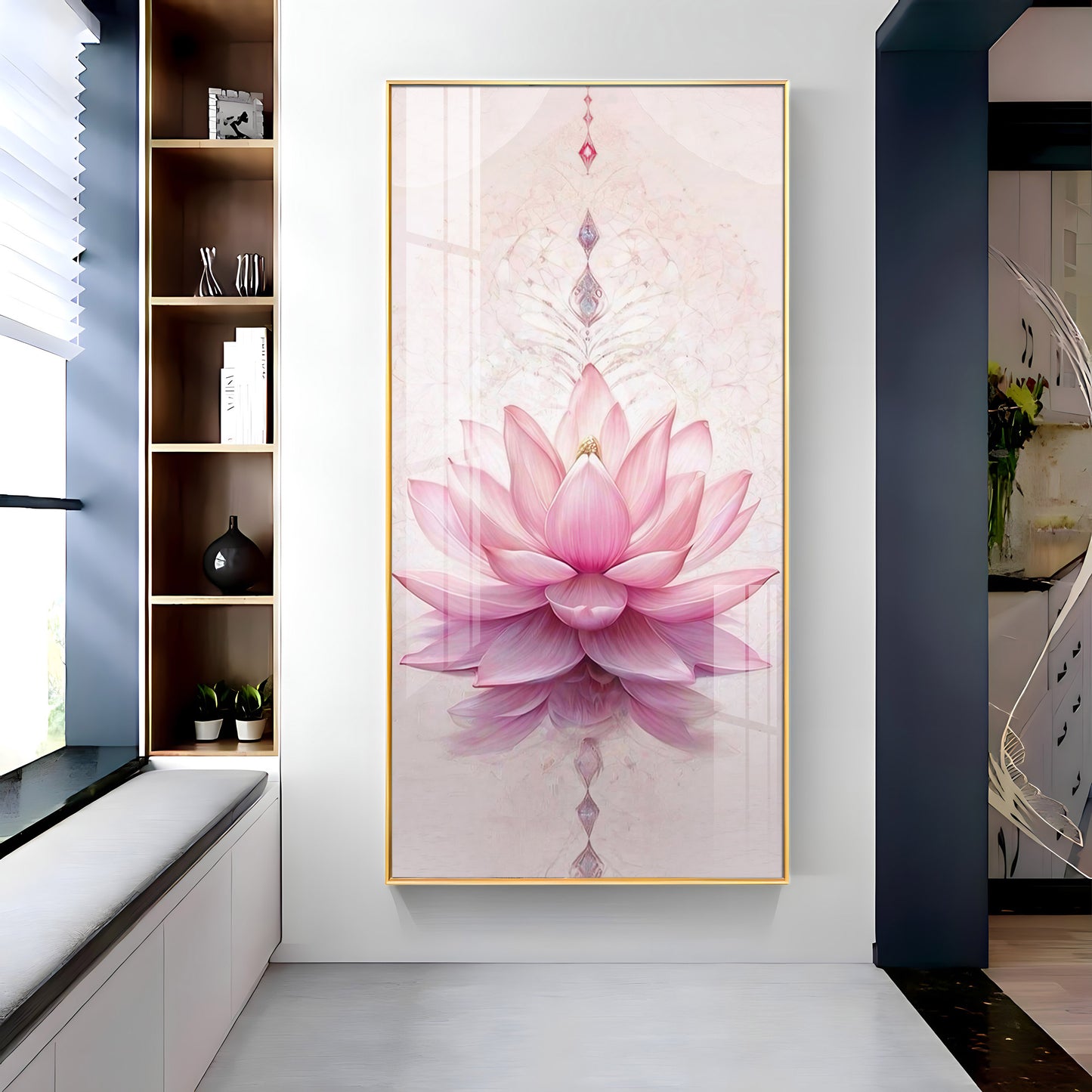 Pink Lotus Flower Premium Acrylic Vertical Wall Art