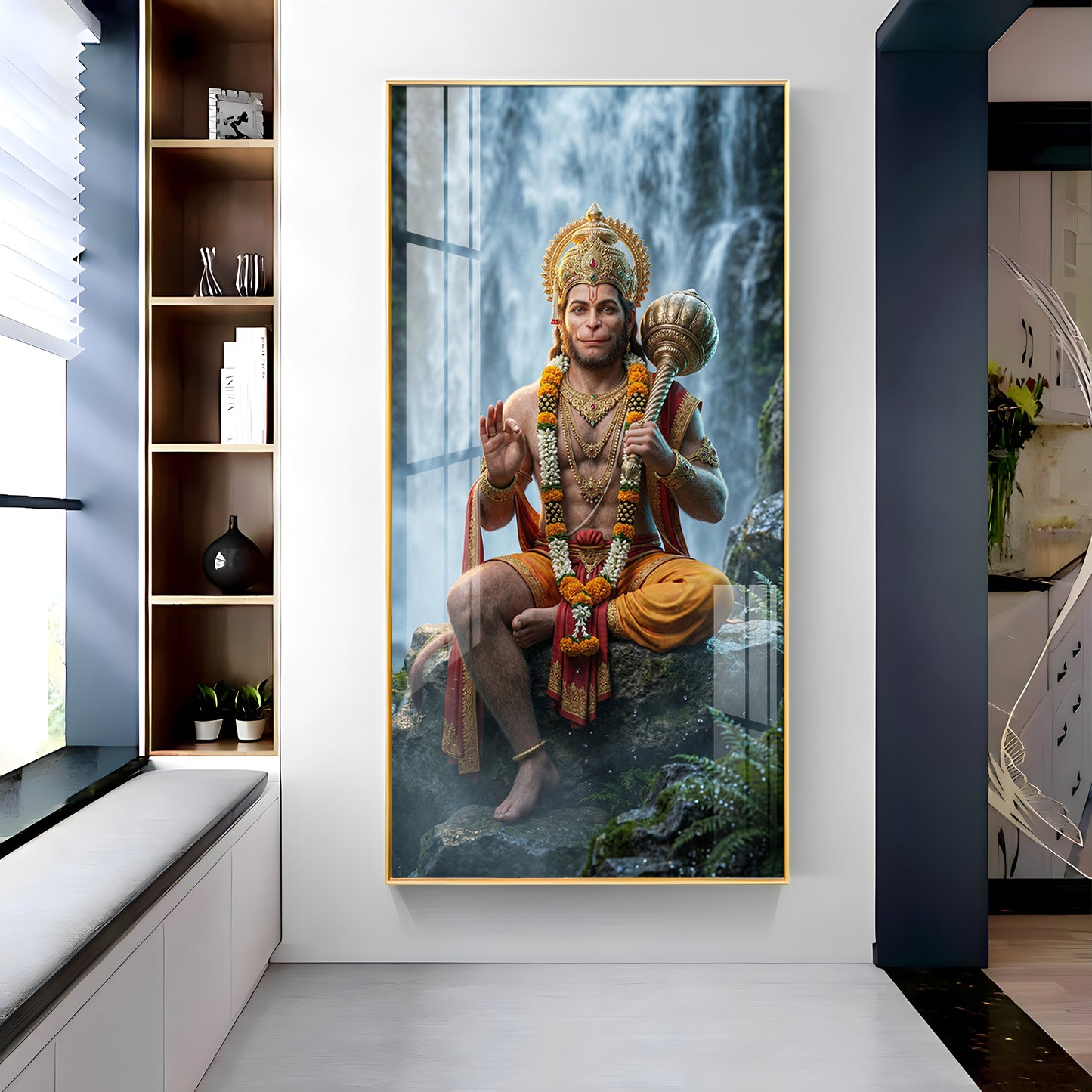 Hanuman Ji At The Water's Edge Premium Acrylic Vertical Wall Art