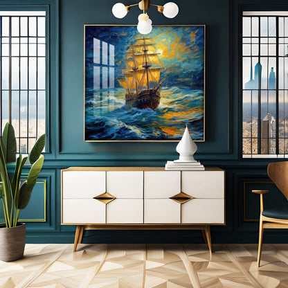 Vintage Sailing Ship Premium Acrylic Square Wall Art