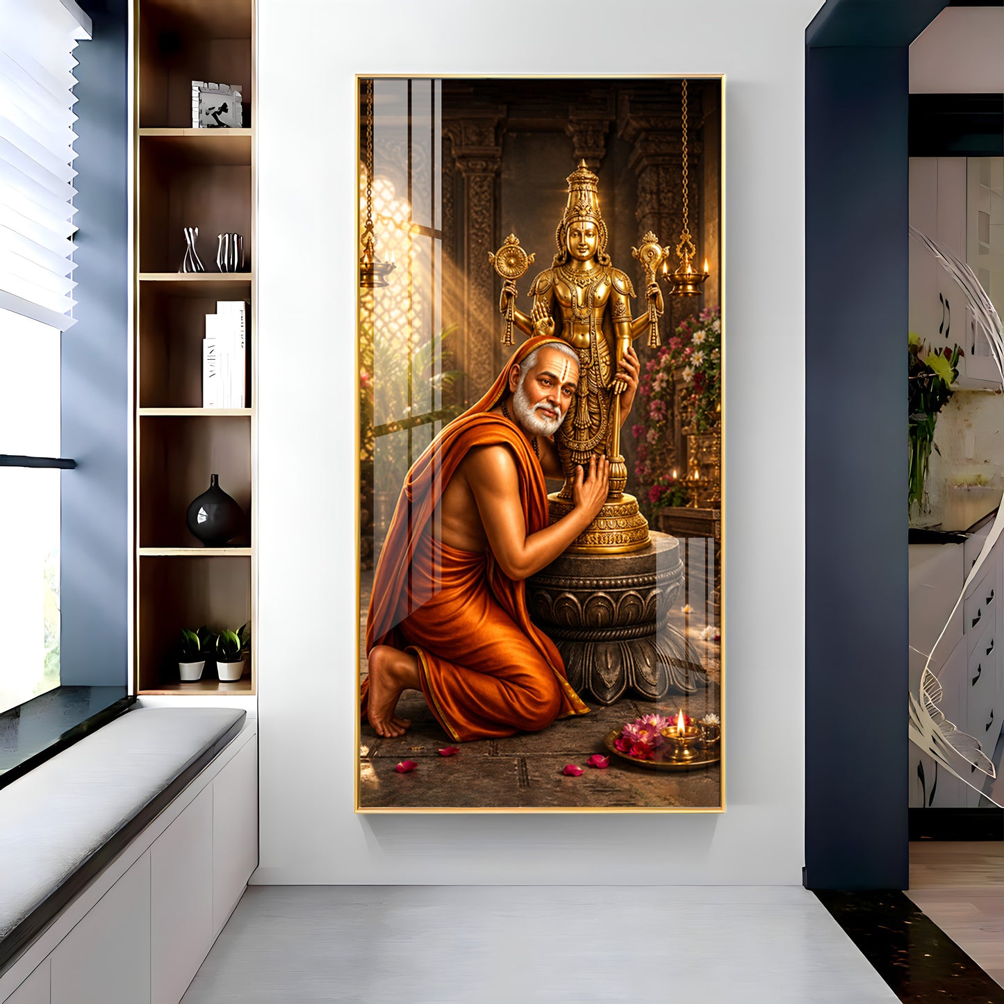 Guru Rayaru With Lord Venkateshwara Premium Acrylic Vertical Wall Art