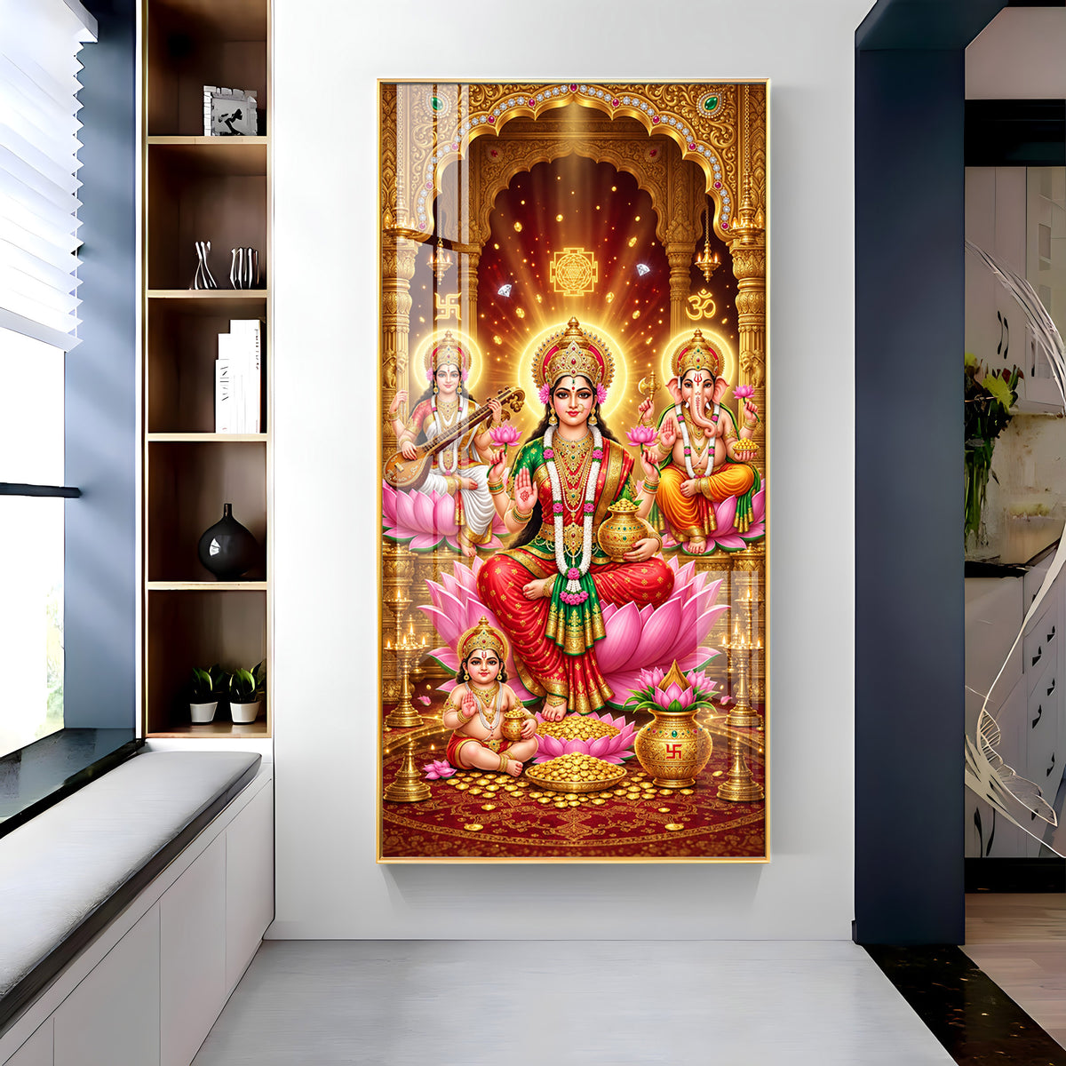 Maa Laxmi, Saraswati and Ganesh Ji Premium Acrylic Vertical Wall Art