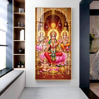 Maa Laxmi, Saraswati and Ganesh Ji Premium Acrylic Vertical Wall Art